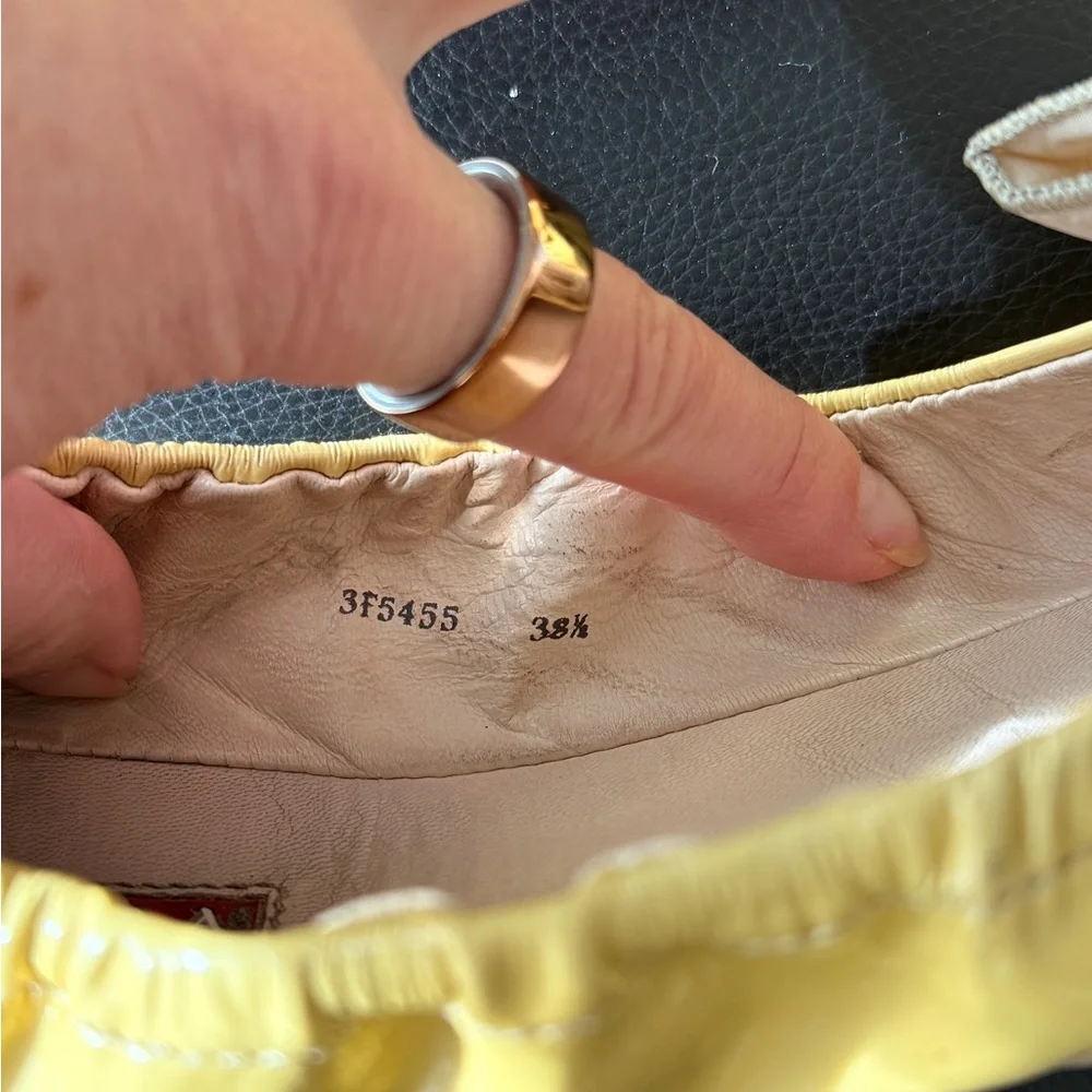 Authentic Prada Yellow Patent Leather Ballet Flats w/ Satin Bow – Size 38.5 - Picture 3 of 5